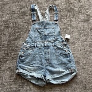 Free People Light Blue Denim Overalls Tag Visible